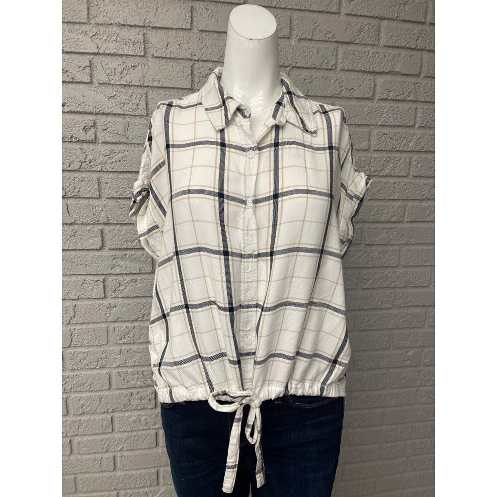 Sanctuary Just My Type Tie Plaid Shirt Size XS
